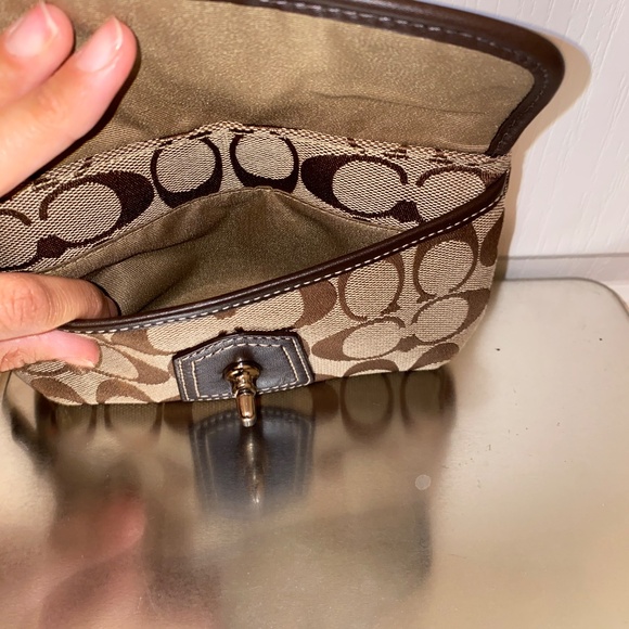 Coach Signature Legacy Flap Wristlet. Tan brown with gold hardware. - Picture 3 of 3